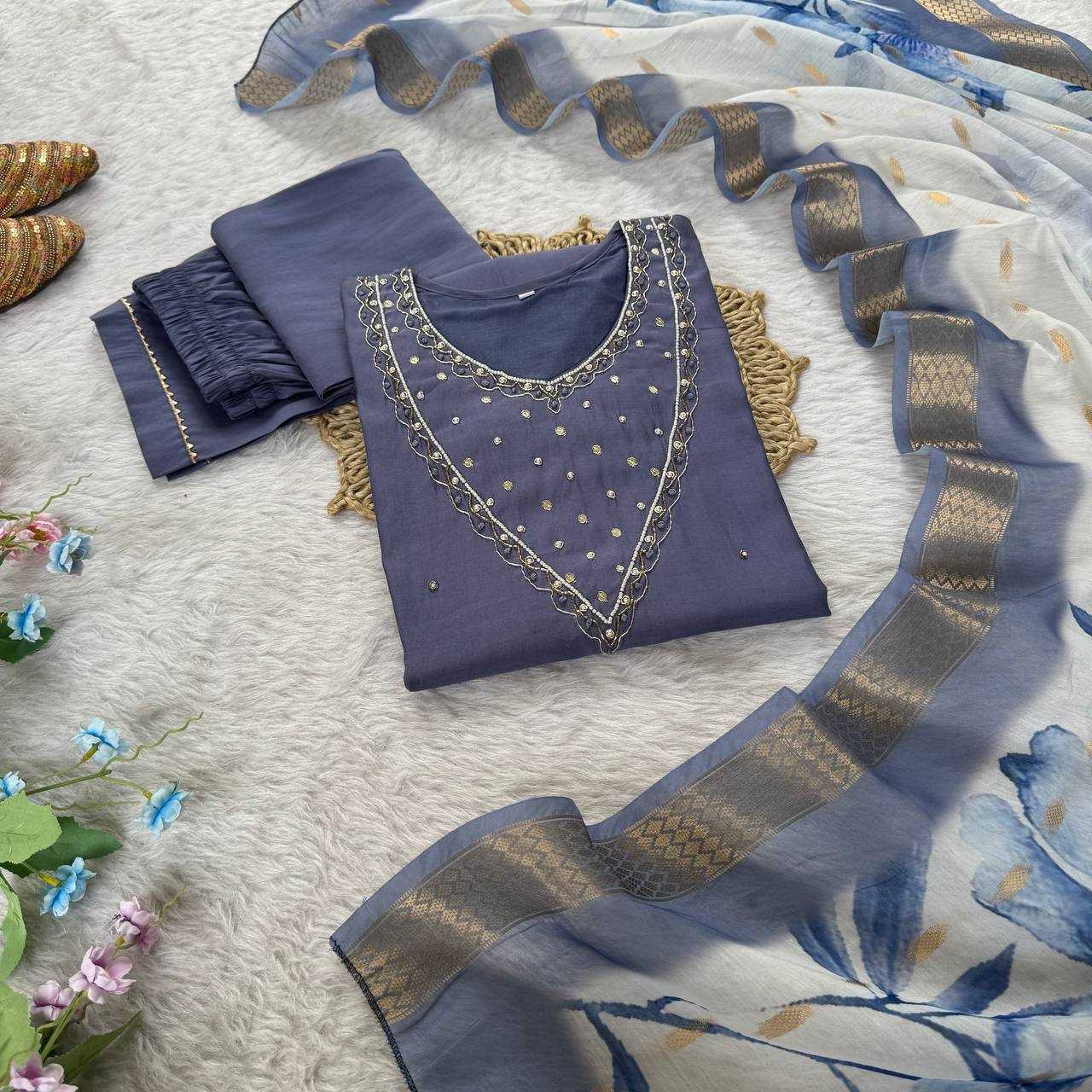 Ynf Premium Roman Silk KESH513 482 Suits & Dresses Wedding Collections Festive Collections Wholesale Ladies Silk Suit Wedding guest dresses Handwork Suits Manufacturer