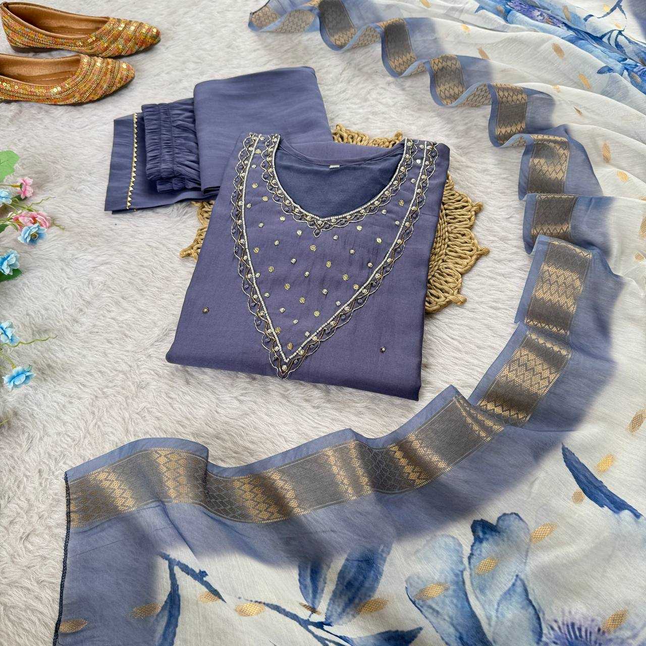 Ynf Premium Roman Silk KESH513 482 Suits & Dresses Wedding Collections Festive Collections Wholesale Ladies Silk Suit Wedding guest dresses Handwork Suits Manufacturer