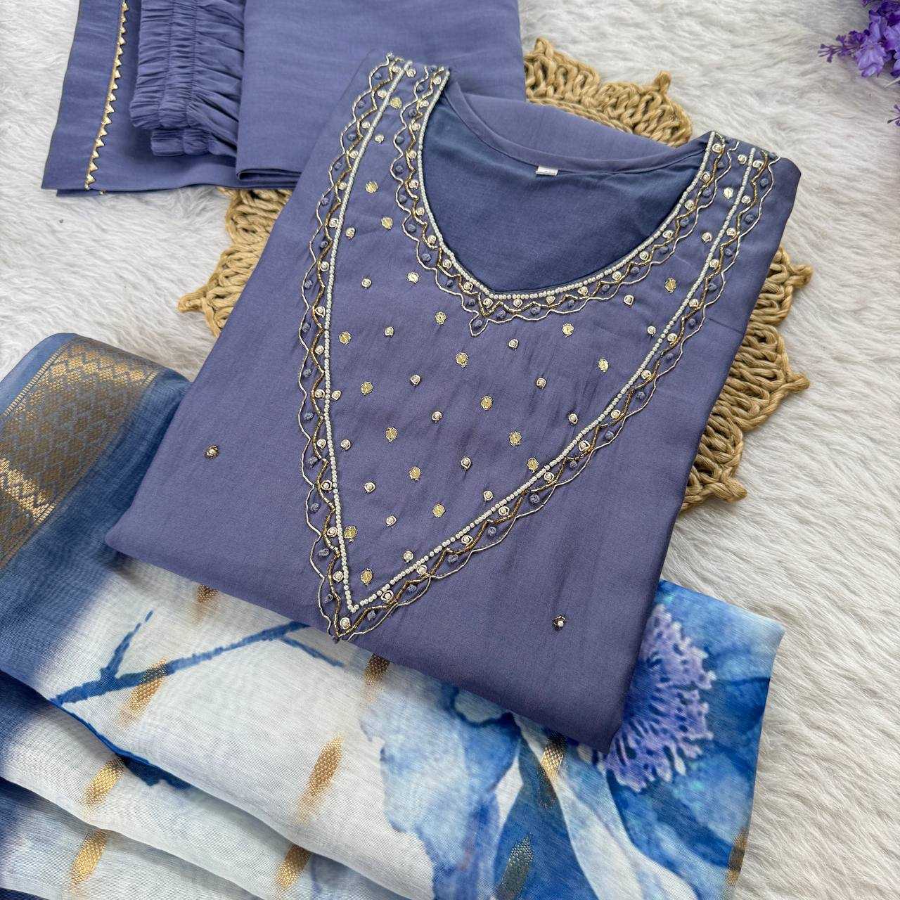Ynf Premium Roman Silk KESH513 482 Suits & Dresses Wedding Collections Festive Collections Wholesale Ladies Silk Suit Wedding guest dresses Handwork Suits Manufacturer