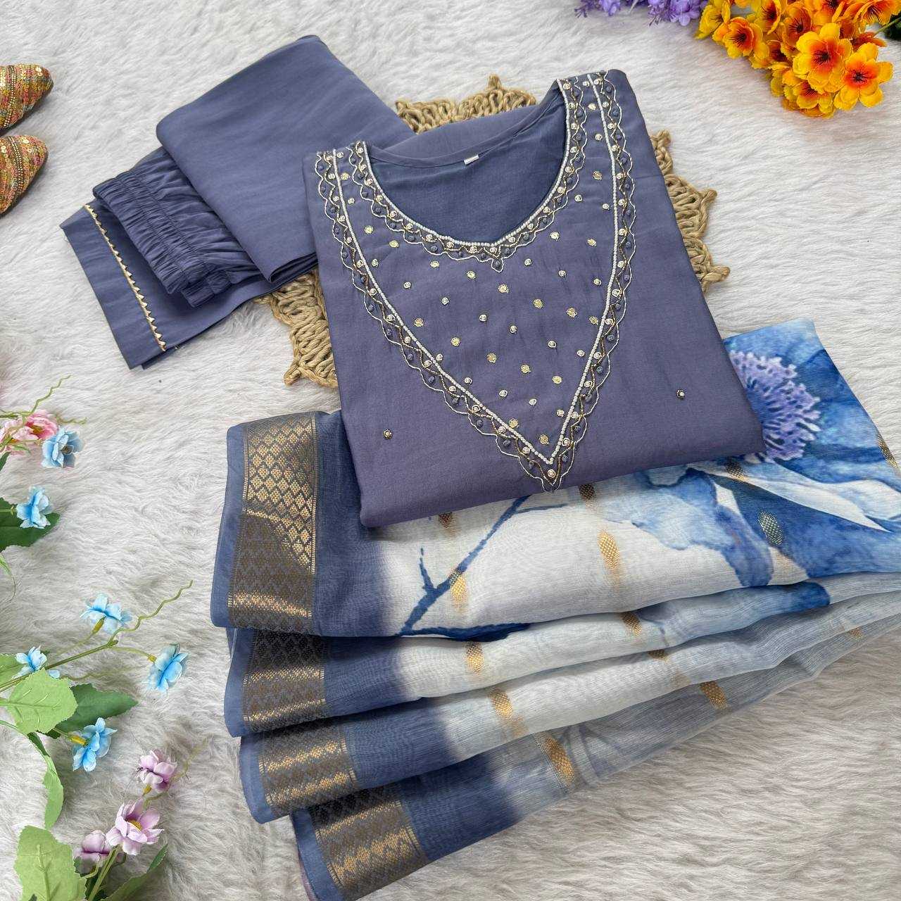 Ynf Premium Roman Silk KESH513 482 Suits & Dresses Wedding Collections Festive Collections Wholesale Ladies Silk Suit Wedding guest dresses Handwork Suits Manufacturer
