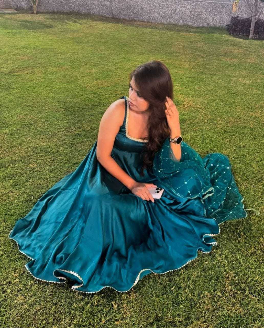 Ynf Premium Silk RIN157 2107 Gowns Plus Size Collections Wholesale Party Gowns Silk Gowns Blue Gown Manufacturer