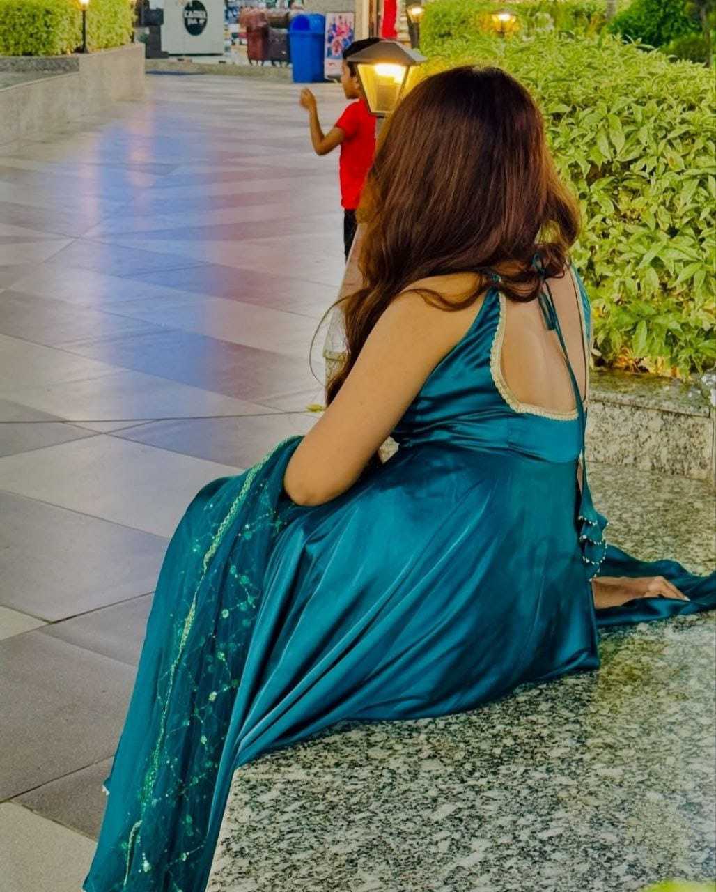 Ynf Premium Silk RIN157 2107 Gowns Plus Size Collections Wholesale Party Gowns Silk Gowns Blue Gown Manufacturer