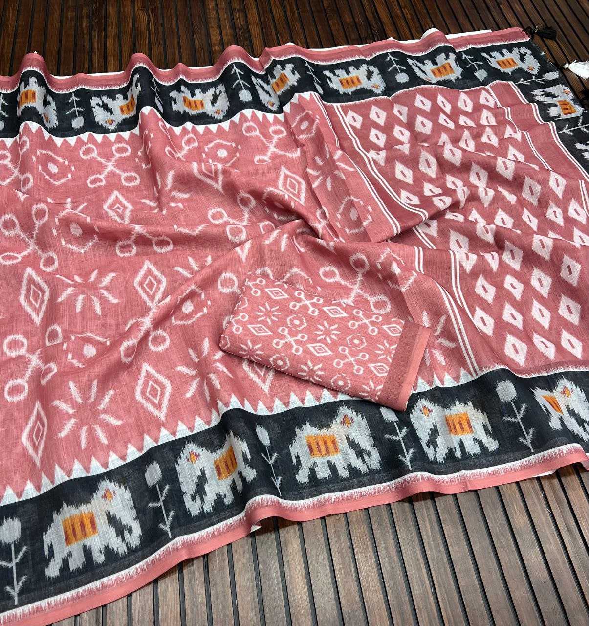 Ynf Pure Linen RIN225 935 Sarees Wedding Collections Festive Collections Wholesale Printed Sarees Linen Sarees Sarees With Blouse Manufacturer
