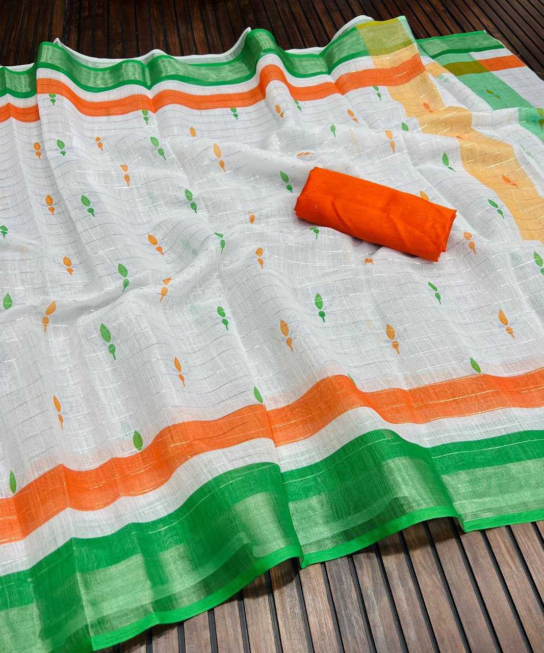 Ynf Pure Linen RIN225 940 Sarees Festive Collections Wholesale Printed Sarees Cotton Linen Sarees Independence Day Collections Manufacturer