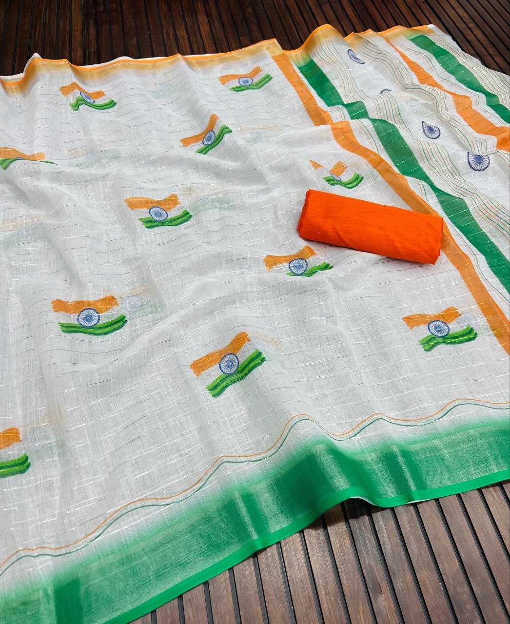 Ynf Pure Linen RIN225 940 Sarees Festive Collections Wholesale Printed Sarees Cotton Linen Sarees Independence Day Collections Manufacturer