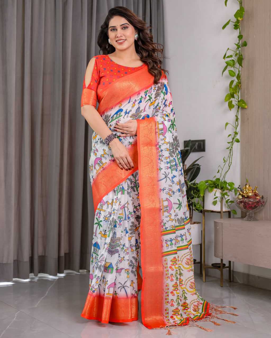Ynf Pure Linen RIN231 IDEAL Sarees Wedding Collections Festive Collections Wholesale Printed Sarees Zari Border Sarees Sarees With Blouse Manufacturer