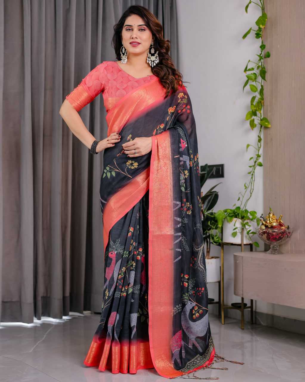Ynf Pure Linen RIN231 Introducing Sarees Wedding Collections Festive Collections Wholesale Printed Sarees Floral Sarees Linen Sarees Manufacturer