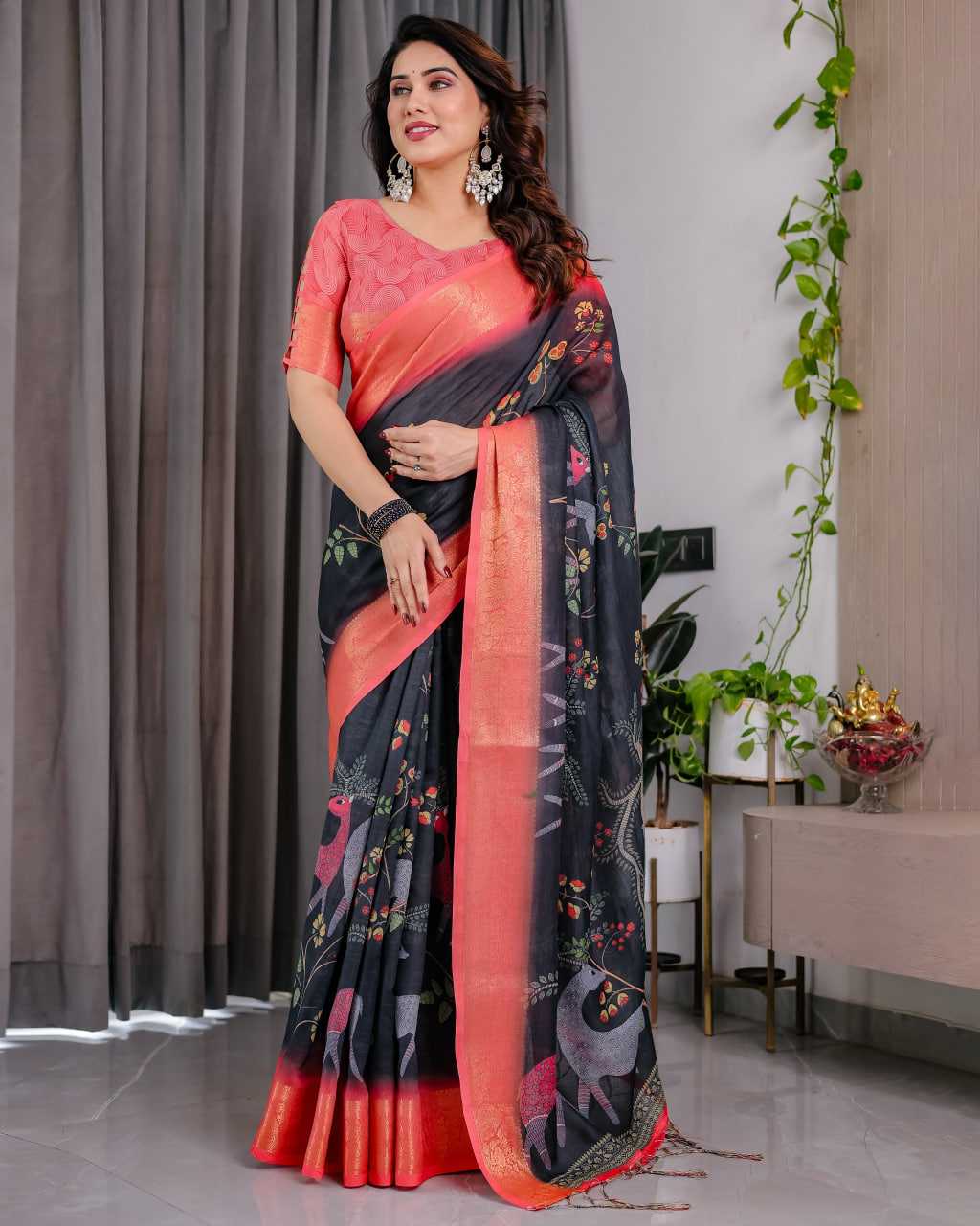 Ynf Pure Linen RIN231 Introducing Sarees Wedding Collections Festive Collections Wholesale Printed Sarees Floral Sarees Linen Sarees Manufacturer