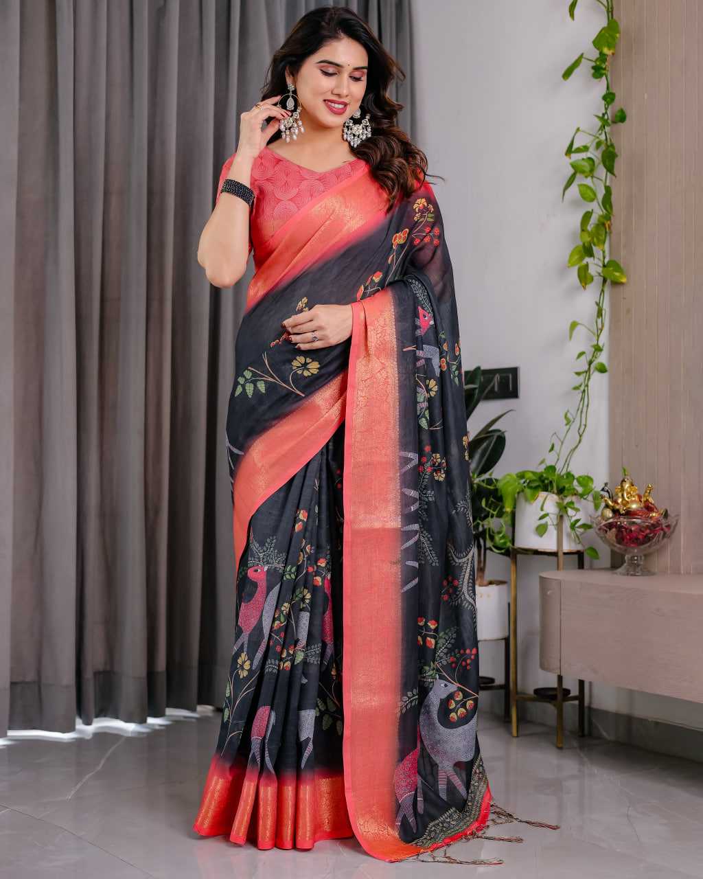 Ynf Pure Linen RIN231 Introducing Sarees Wedding Collections Festive Collections Wholesale Printed Sarees Floral Sarees Linen Sarees Manufacturer