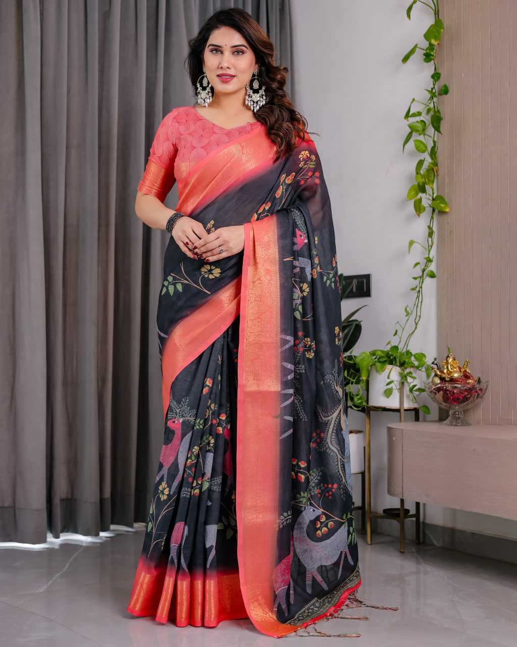 Ynf Pure Linen RIN231 Introducing Sarees Wedding Collections Festive Collections Wholesale Printed Sarees Floral Sarees Linen Sarees Manufacturer