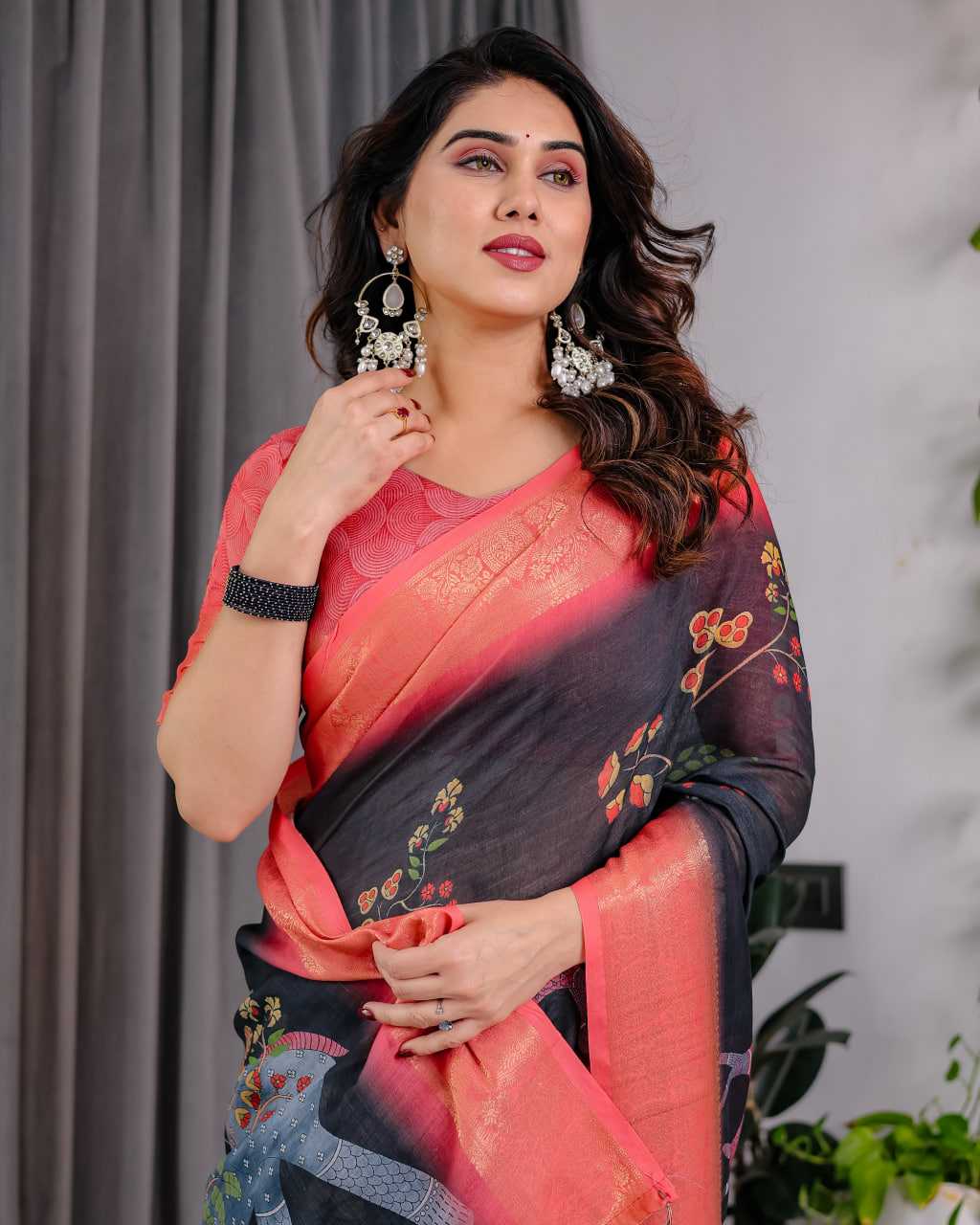 Ynf Pure Linen RIN231 Introducing Sarees Wedding Collections Festive Collections Wholesale Printed Sarees Floral Sarees Linen Sarees Manufacturer