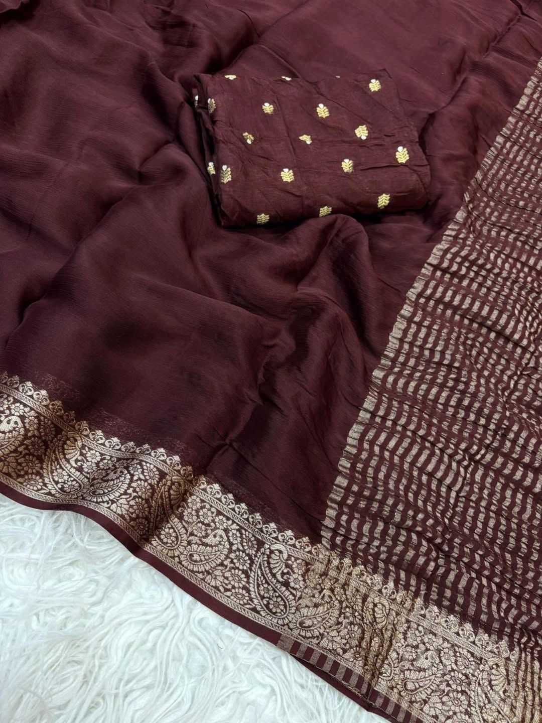 Ynf Pure Viscos RIN178 GAKKO Sarees Wholesale Georgette Sarees Jacquard Saree Viscose Saree Manufacturer