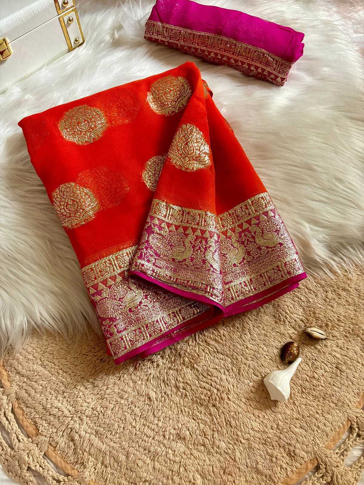 Ynf Pure Viscos RIN178 KARELA Sarees Wholesale Georgette Sarees Zari Border Sarees Viscose Saree Manufacturer