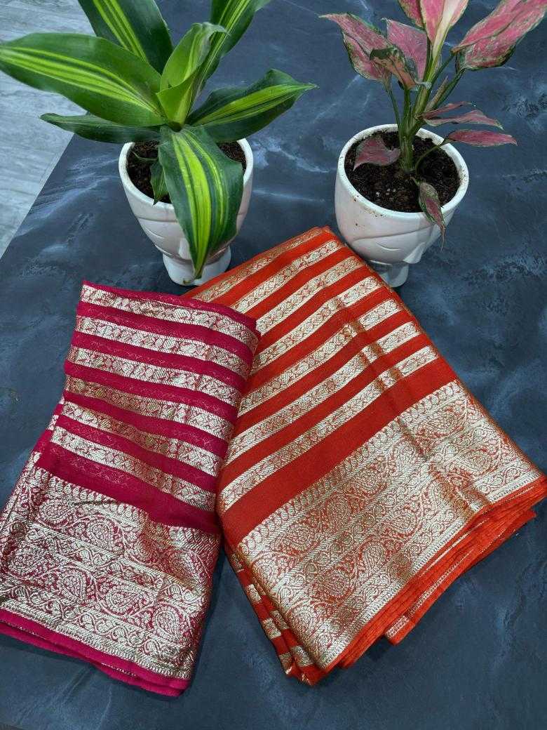 Ynf Pure Viscos RIN195 color Sarees Wholesale Georgette Sarees Zari Border Sarees Viscose Saree Manufacturer