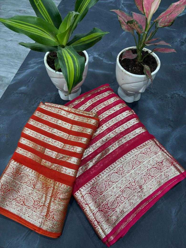 Ynf Pure Viscos RIN195 color Sarees Wholesale Georgette Sarees Zari Border Sarees Viscose Saree Manufacturer