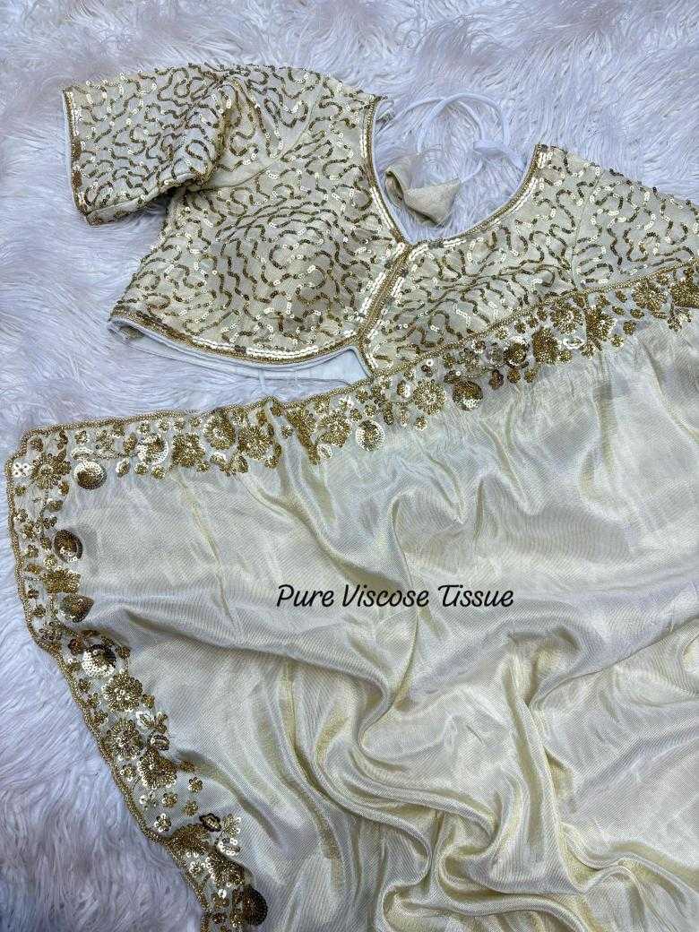 Ynf Pure Viscos RIN195 Queen Golden Sarees Festive Collections Wholesale Hand Work Sarees White Sarees Onam Collections Manufacturer