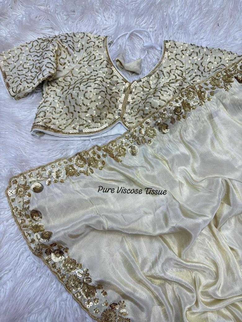 Ynf Pure Viscos RIN195 Queen Golden Sarees Festive Collections Wholesale Hand Work Sarees White Sarees Onam Collections Manufacturer