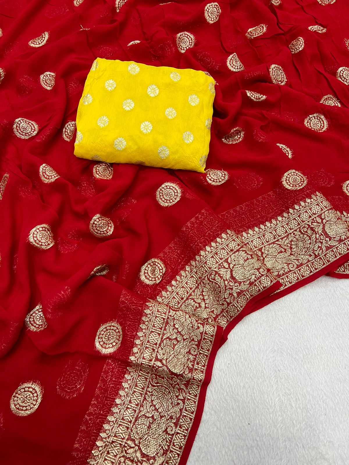 Ynf Pure Viscos RIN198 HALLO Sarees Wholesale Georgette Sarees Zari Border Sarees Viscose Saree Manufacturer