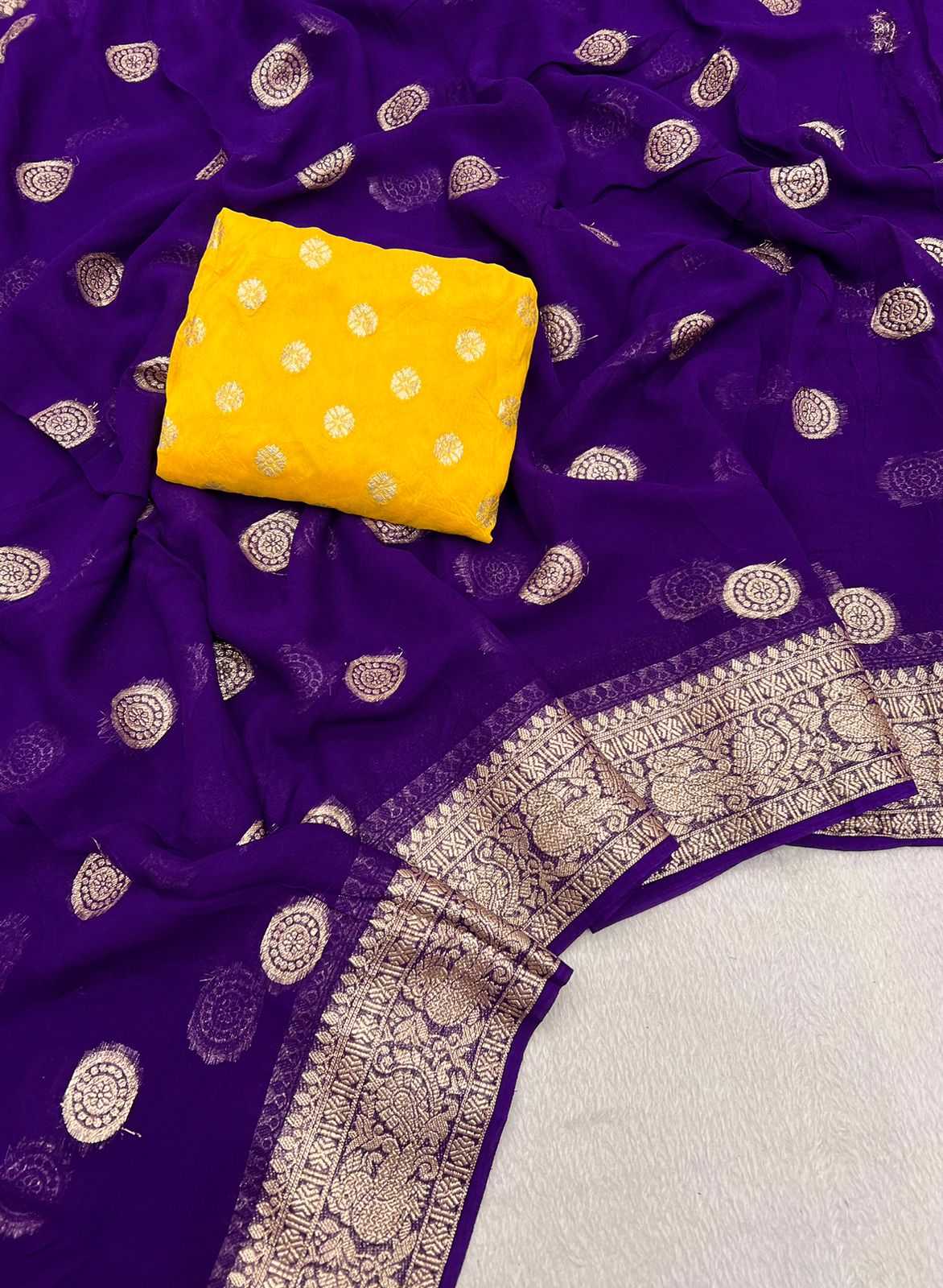 Ynf Pure Viscos RIN198 HALLO Sarees Wholesale Georgette Sarees Zari Border Sarees Viscose Saree Manufacturer
