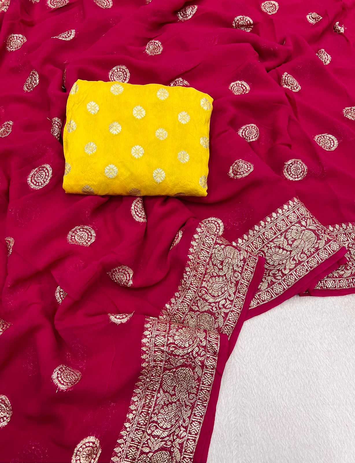 Ynf Pure Viscos RIN198 HALLO Sarees Wholesale Georgette Sarees Zari Border Sarees Viscose Saree Manufacturer