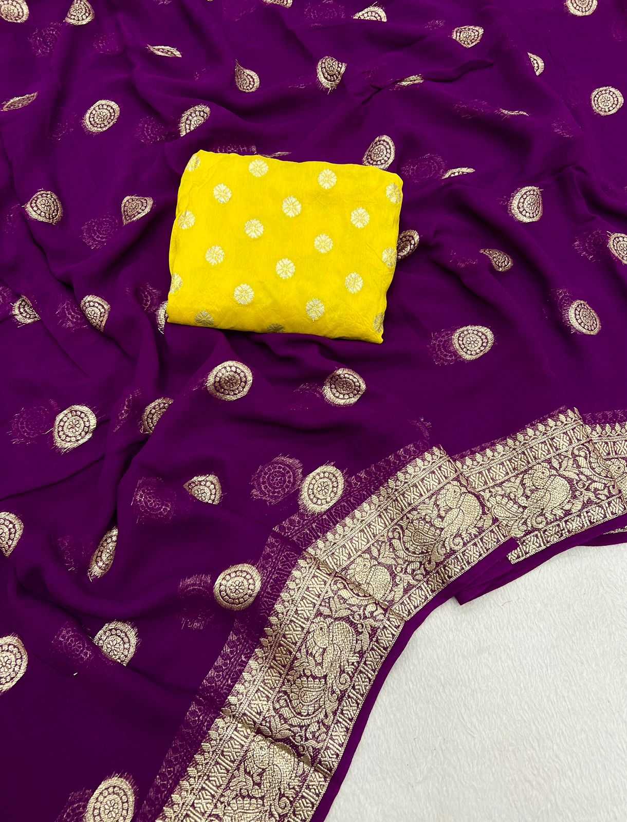Ynf Pure Viscos RIN198 HALLO Sarees Wholesale Georgette Sarees Zari Border Sarees Viscose Saree Manufacturer