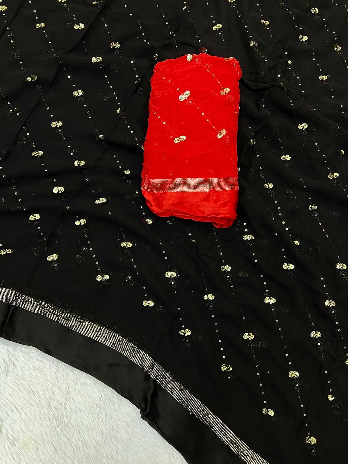 Ynf Pure Viscos RIN198 Satin Patta Sarees Wholesale Georgette Sarees Sequin Sarees Viscose Saree Manufacturer