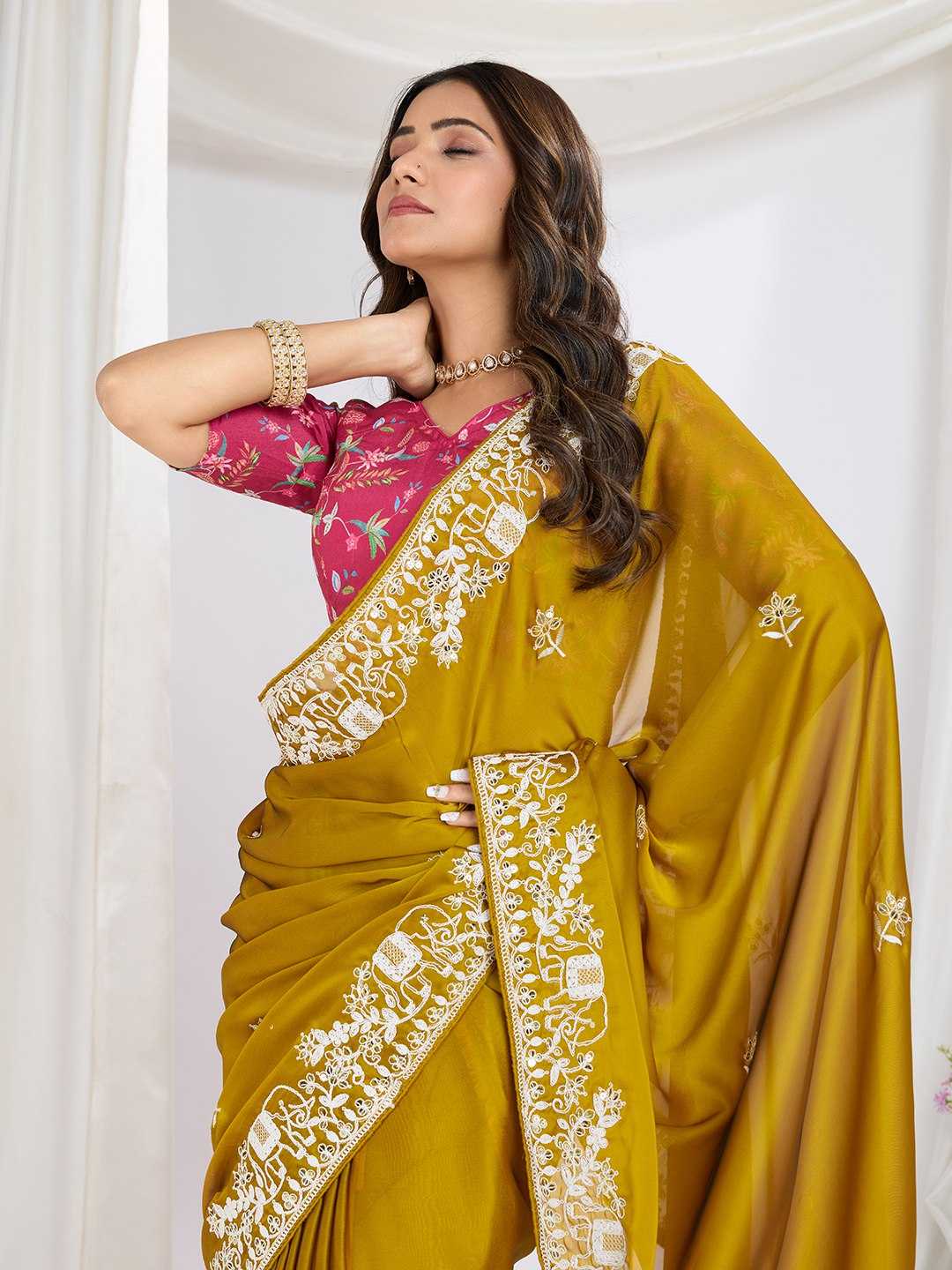 Ynf Rangoli Silk RIN188 Chhava Sarees Wholesale Party Wear Sarees Fancy Sarees Embroidered Sarees Manufacturer