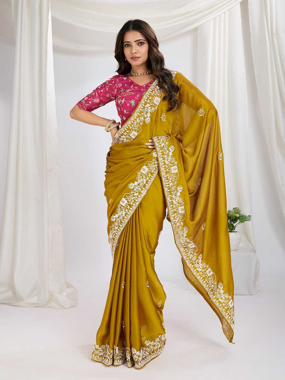 Ynf Rangoli Silk RIN188 Chhava Sarees Wholesale Party Wear Sarees Fancy Sarees Embroidered Sarees Manufacturer