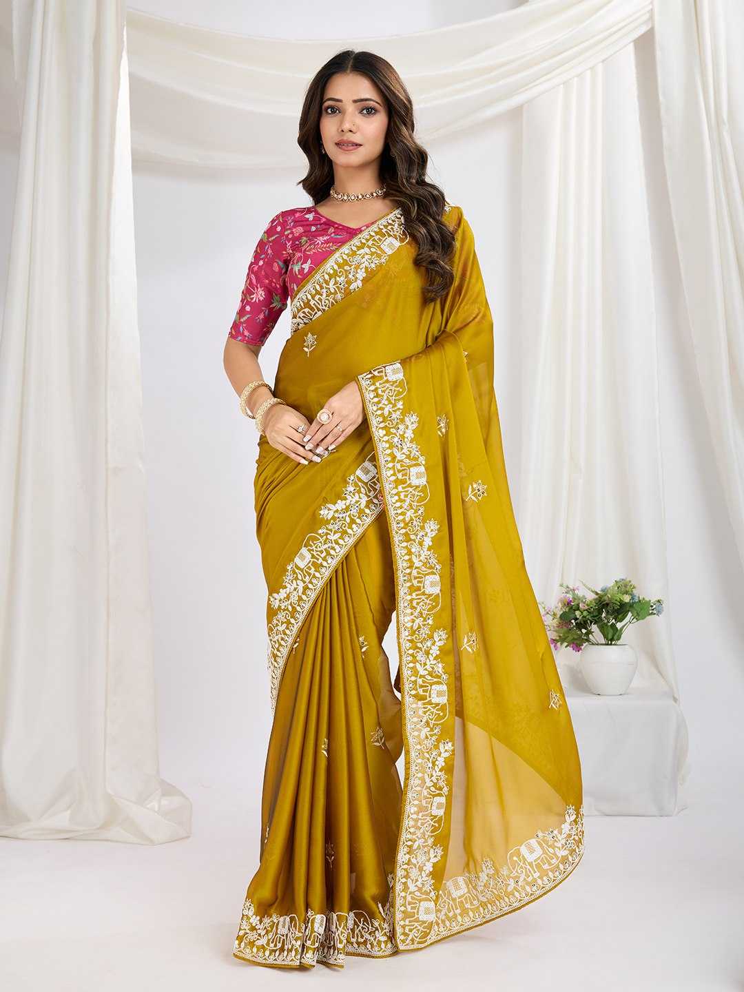 Ynf Rangoli Silk RIN188 Chhava Sarees Wholesale Party Wear Sarees Fancy Sarees Embroidered Sarees Manufacturer