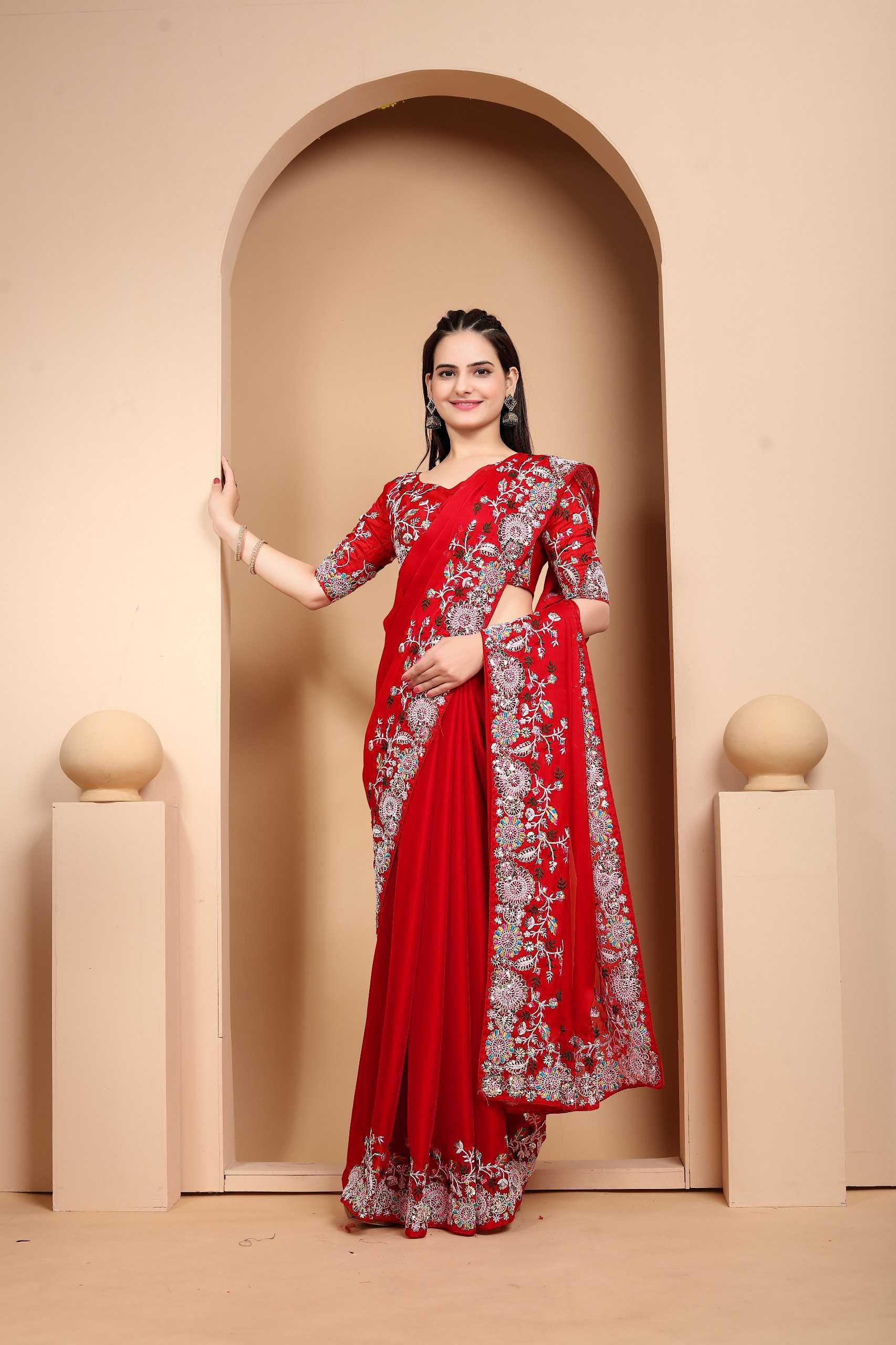 Ynf Rangoli Silk RIN188 Sunflower Sarees Wedding Collections Festive Collections Wholesale Designer Sarees Embroidered Sarees Red Sarees Manufacturer