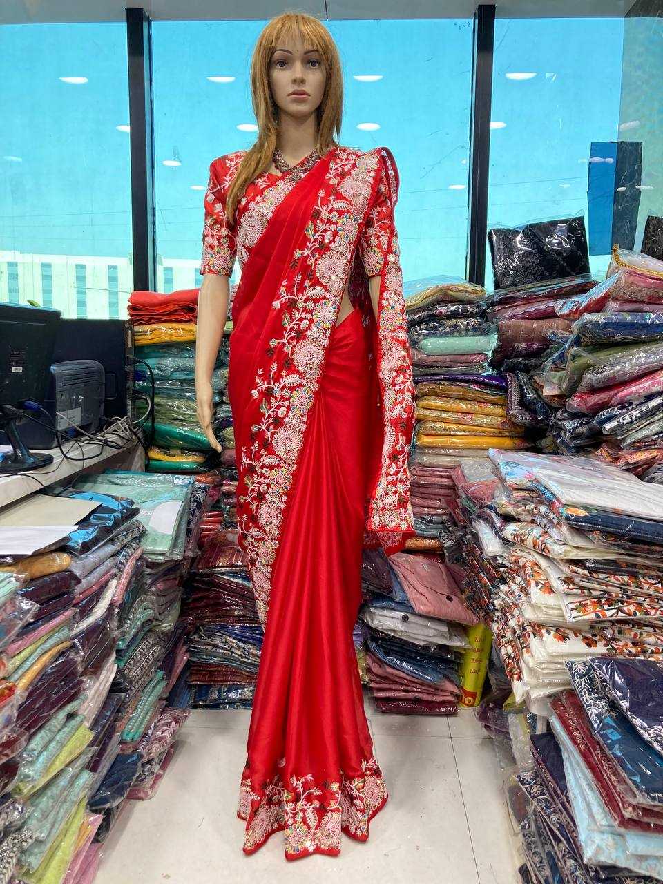 Ynf Rangoli Silk RIN188 Sunflower Sarees Wedding Collections Festive Collections Wholesale Designer Sarees Embroidered Sarees Red Sarees Manufacturer