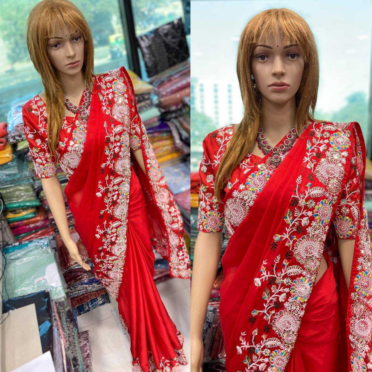 Ynf Rangoli Silk RIN188 Sunflower Sarees Wedding Collections Festive Collections Wholesale Designer Sarees Embroidered Sarees Red Sarees Manufacturer