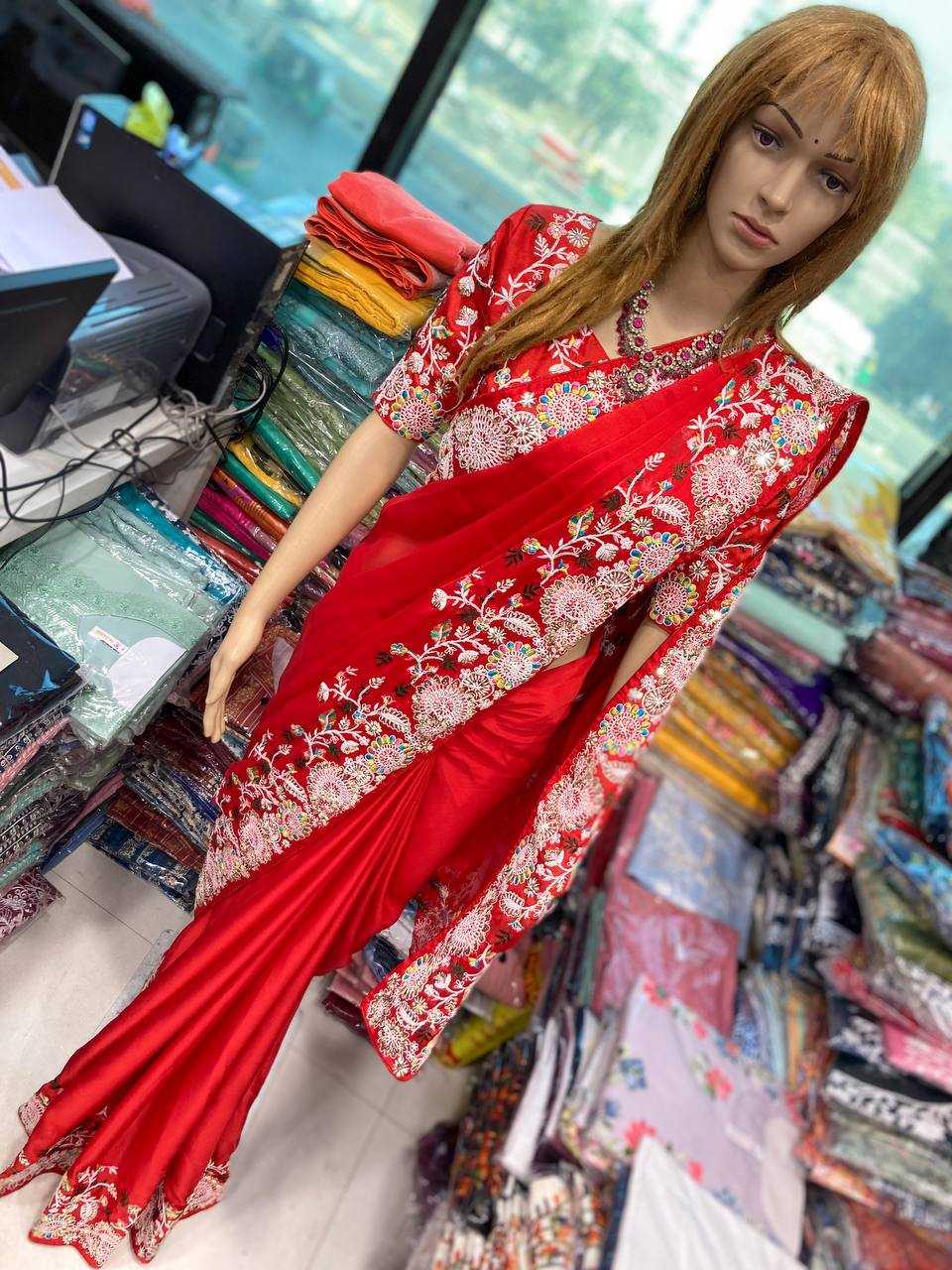 Ynf Rangoli Silk RIN188 Sunflower Sarees Wedding Collections Festive Collections Wholesale Designer Sarees Embroidered Sarees Red Sarees Manufacturer