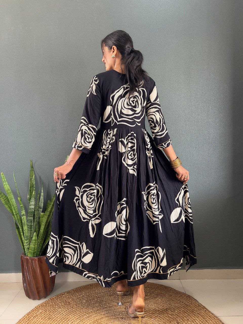Ynf Rayon KESH554 Black Gowns Wholesale Fancy Gowns Designer Gowns Floral Print Gowns Manufacturer