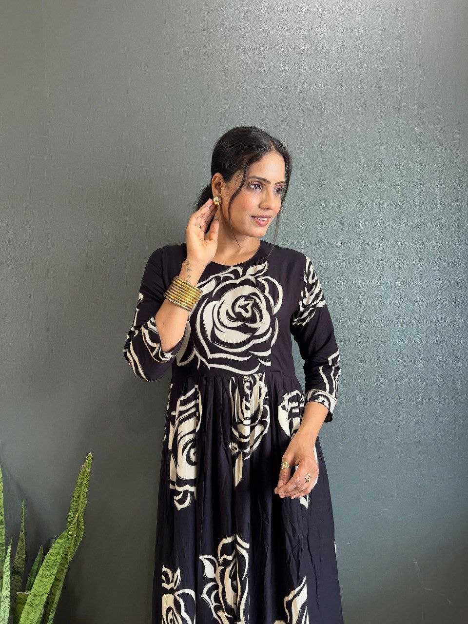 Ynf Rayon KESH554 Black Gowns Wholesale Fancy Gowns Designer Gowns Floral Print Gowns Manufacturer