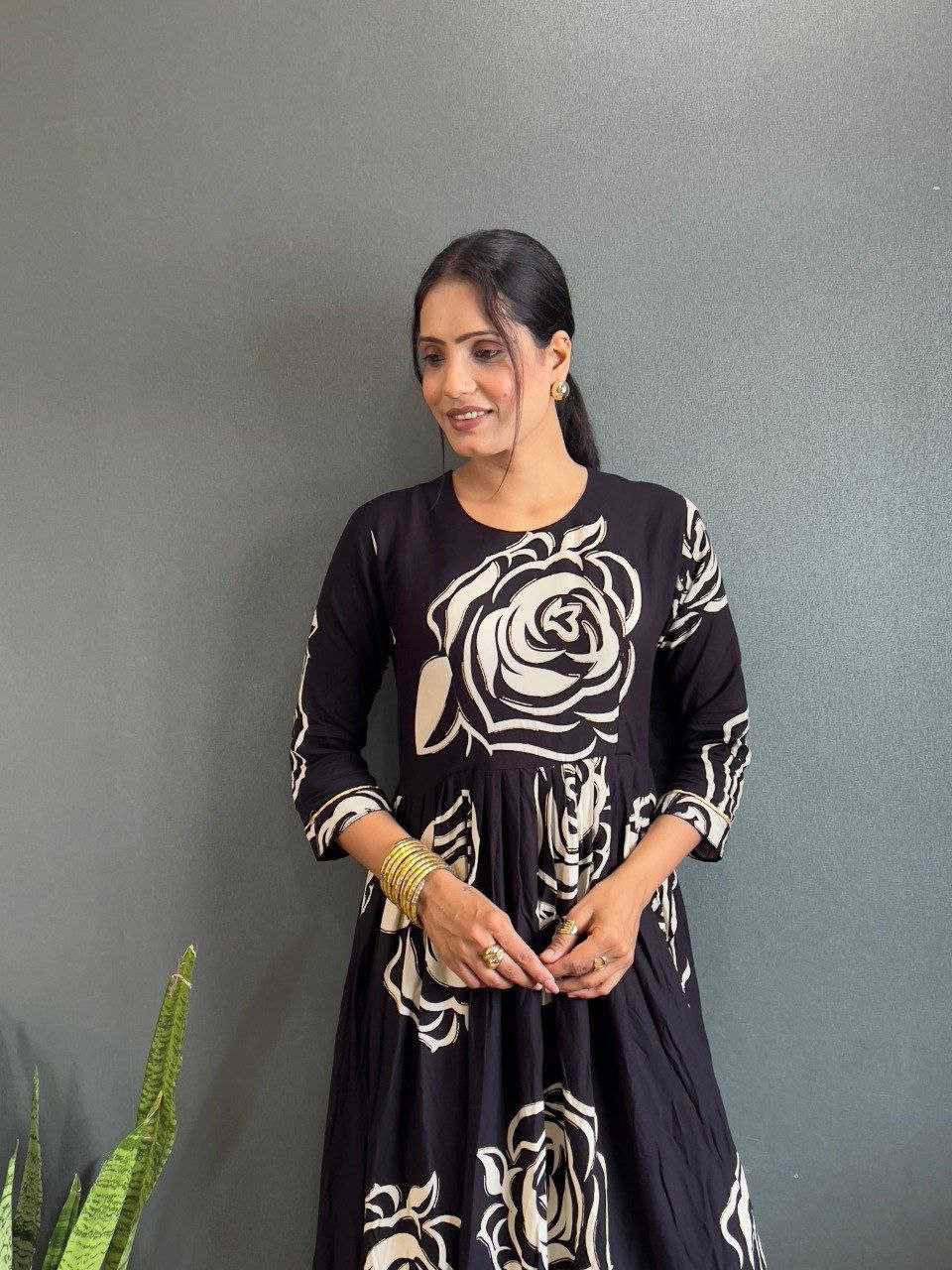 Ynf Rayon KESH554 Black Gowns Wholesale Fancy Gowns Designer Gowns Floral Print Gowns Manufacturer