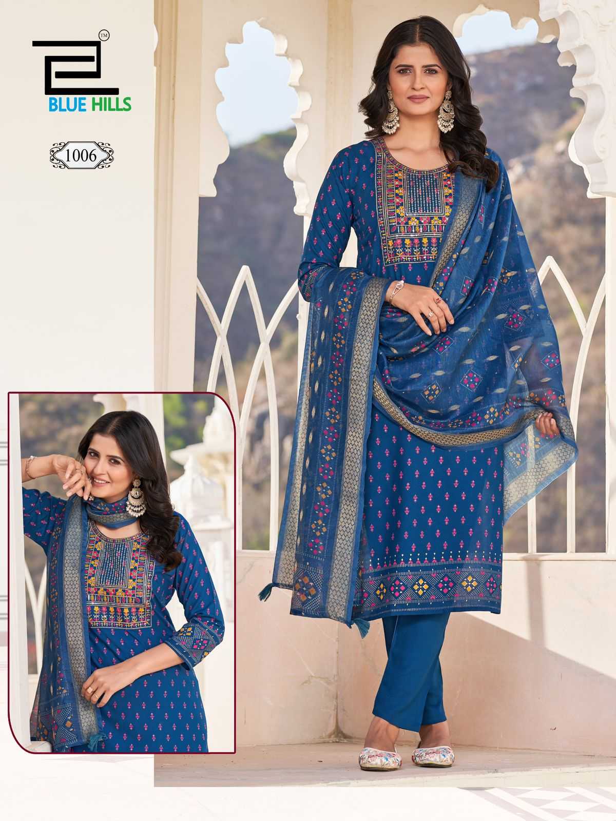 Ynf Rayon RIN190 blue hills-DUPATTA WORLD Setwise Collections Wholesale Kurtis Catalogs Manufacturer