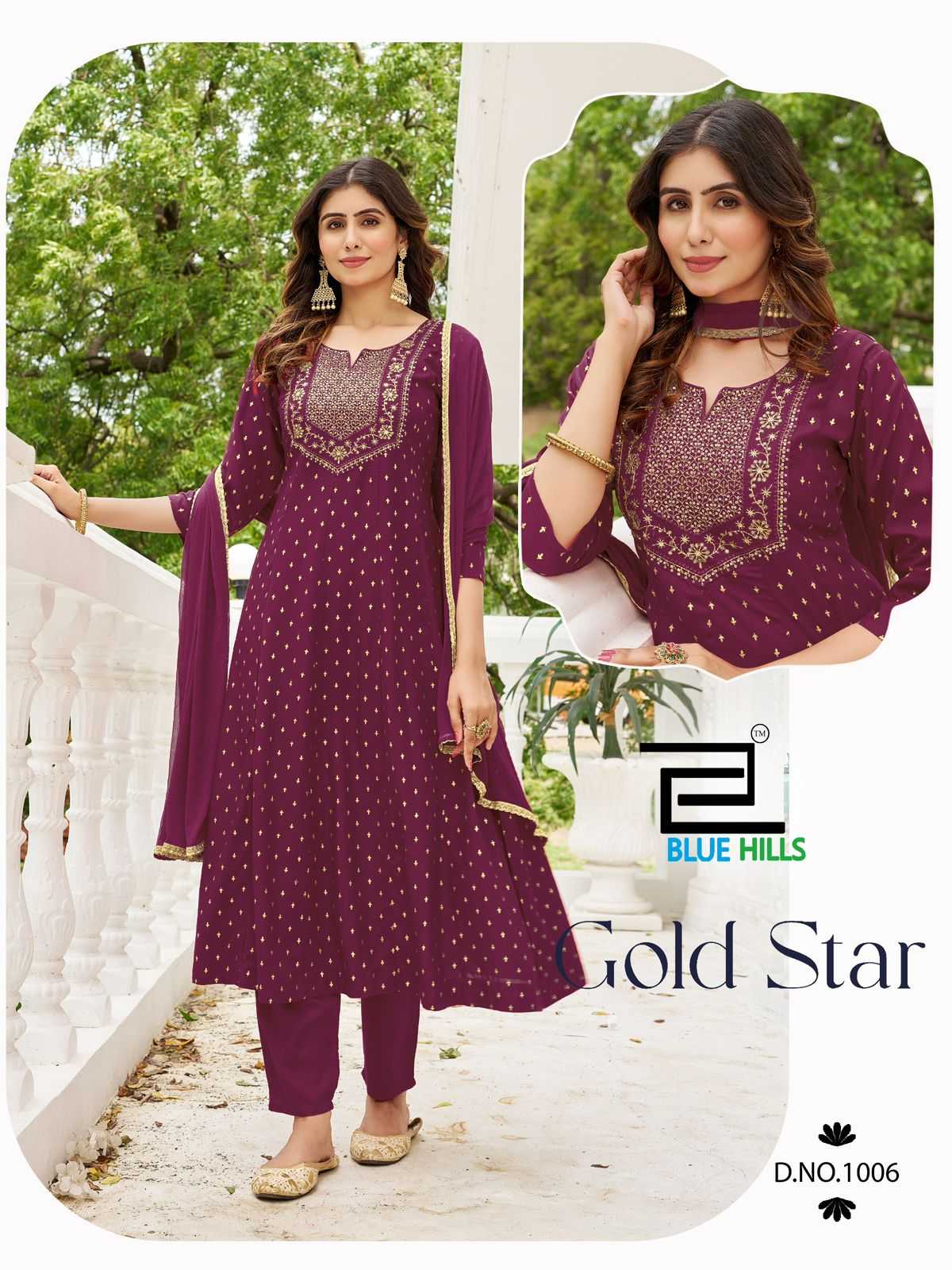 Ynf Rayon RIN190 BLUE HILLS-Gold Star Setwise Collections Wholesale Gowns Catalogs Manufacturer