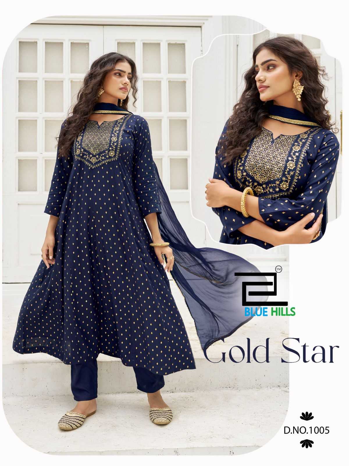 Ynf Rayon RIN190 BLUE HILLS-Gold Star Setwise Collections Wholesale Gowns Catalogs Manufacturer