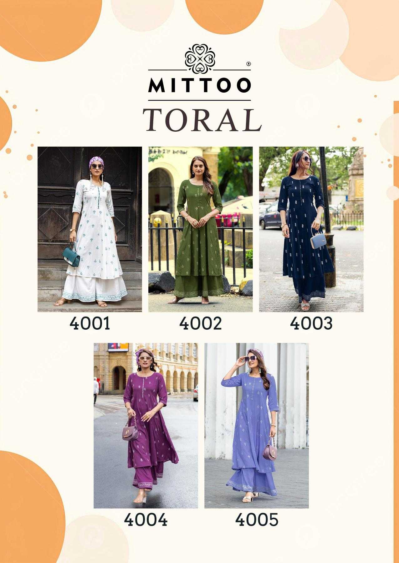 Ynf Rayon RIN190 MITTOO-Toral Setwise Collections Wholesale Kurtis Catalogs Manufacturer