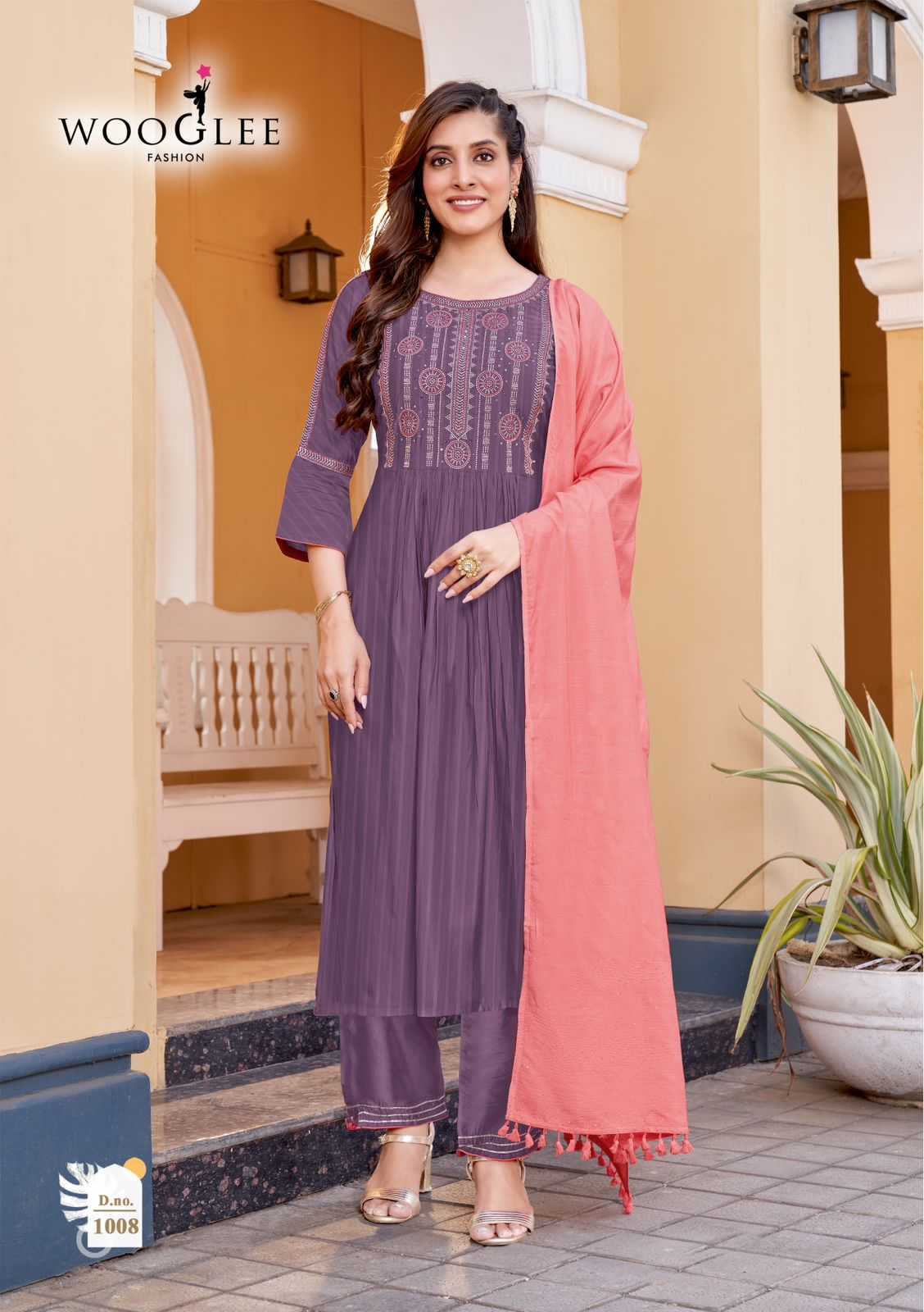 Ynf Rayon RIN190 WOOGLEE-Coral Vol 2 Setwise Collections Wholesale Dresses & Suits Catalogs Manufacturer