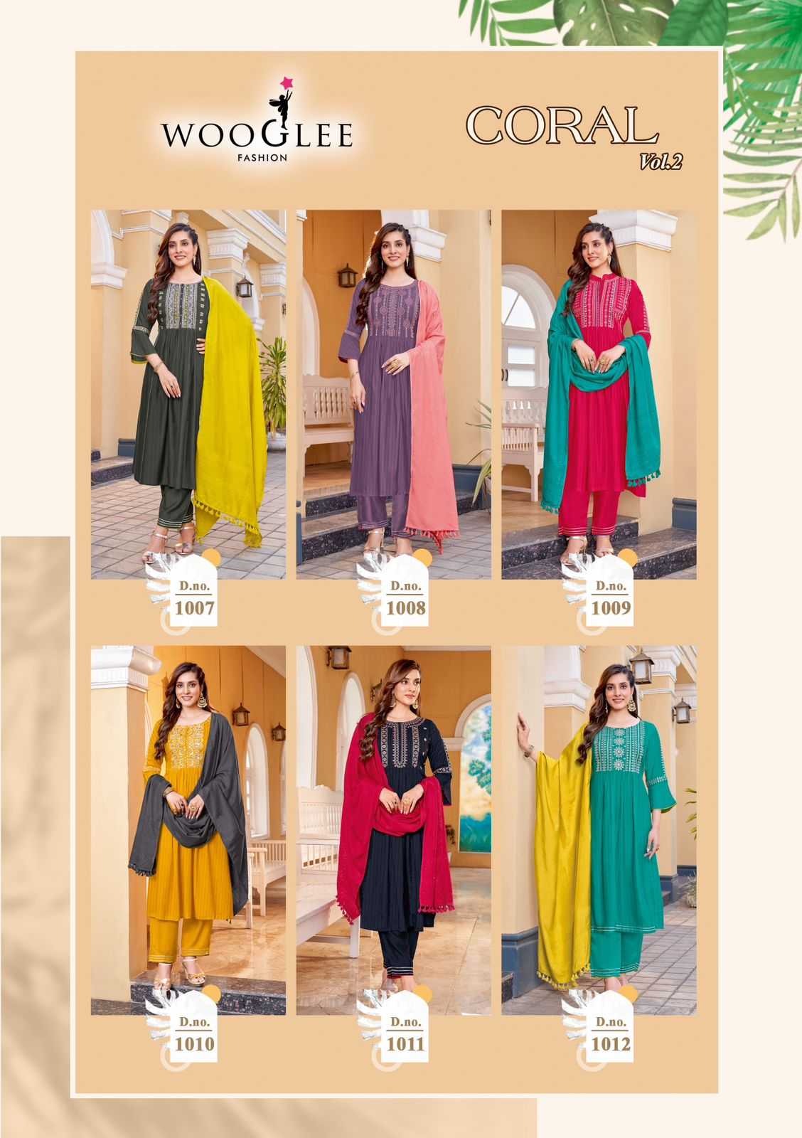 Ynf Rayon RIN190 WOOGLEE-Coral Vol 2 Setwise Collections Wholesale Dresses & Suits Catalogs Manufacturer