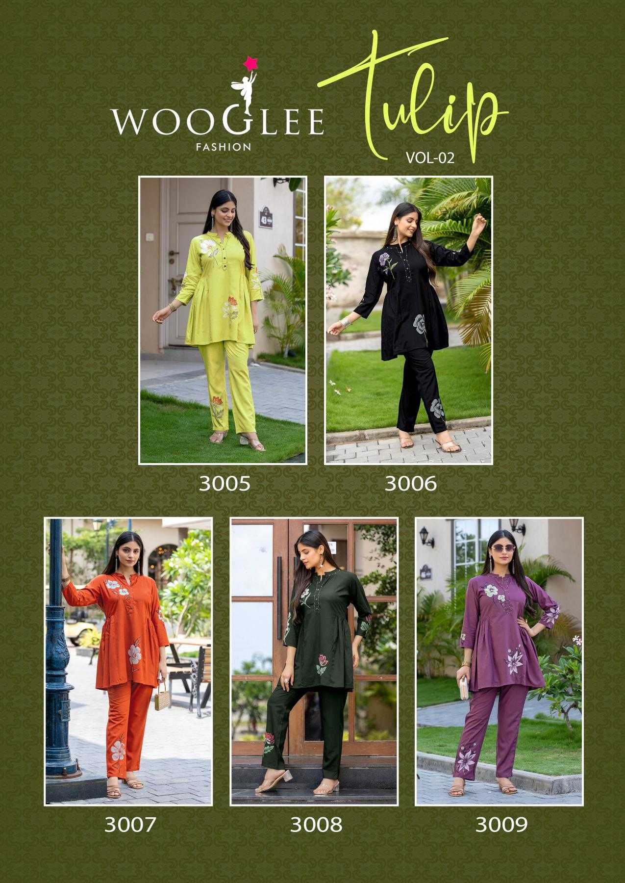 Ynf Rayon RIN190 WOOGLEE-Tulip Vol 2 Setwise Collections Wholesale Kurtis Catalogs Manufacturer