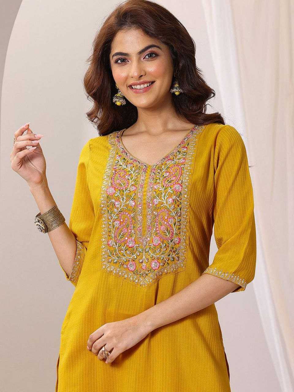 Ynf Reyon Cotton KESH529 MUMTAJ Suits & Dresses Wholesale Embroidery Suits Party wear suits Yellow Salwar Suit Manufacturer