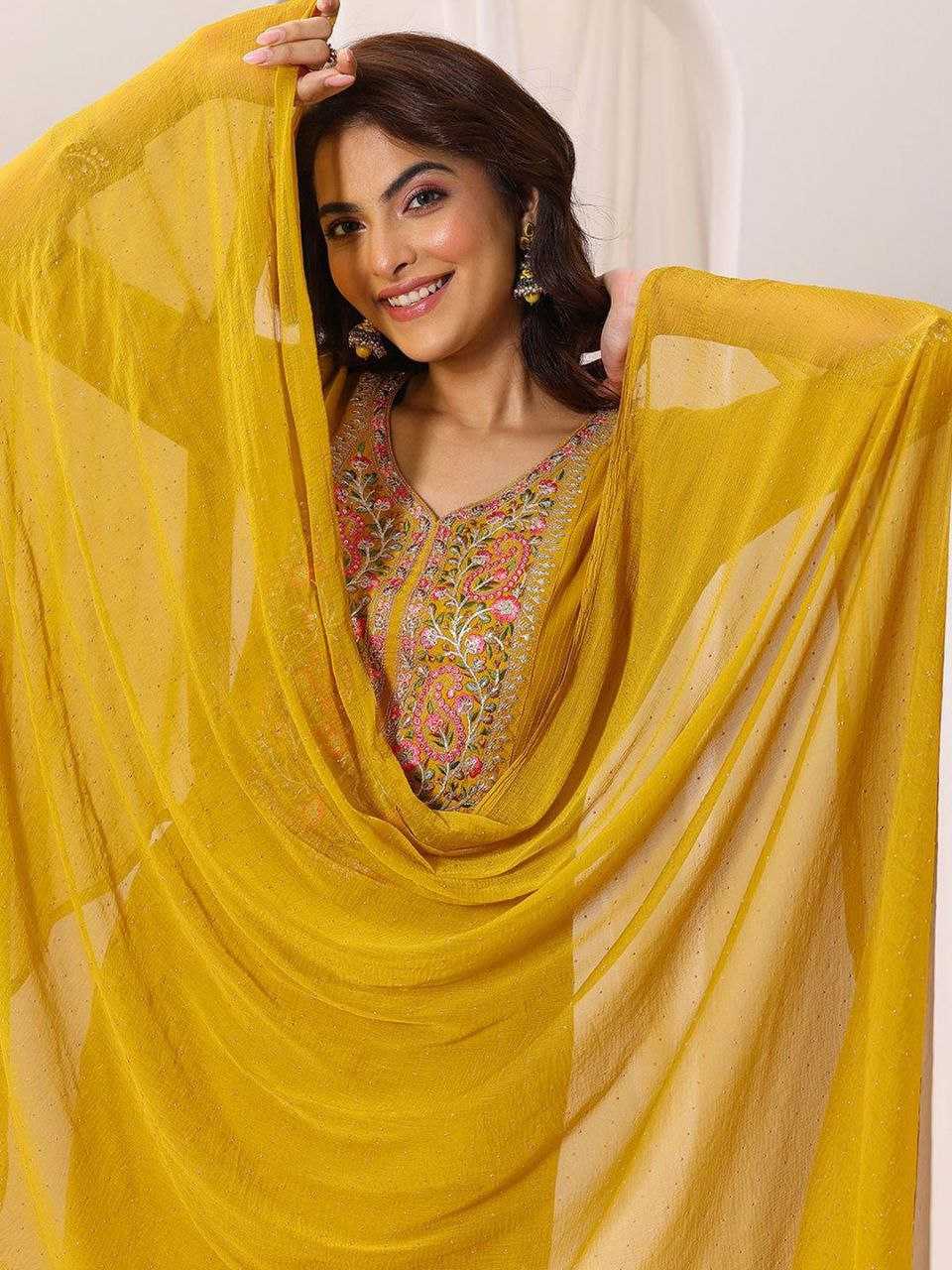 Ynf Reyon Cotton KESH529 MUMTAJ Suits & Dresses Wholesale Embroidery Suits Party wear suits Yellow Salwar Suit Manufacturer