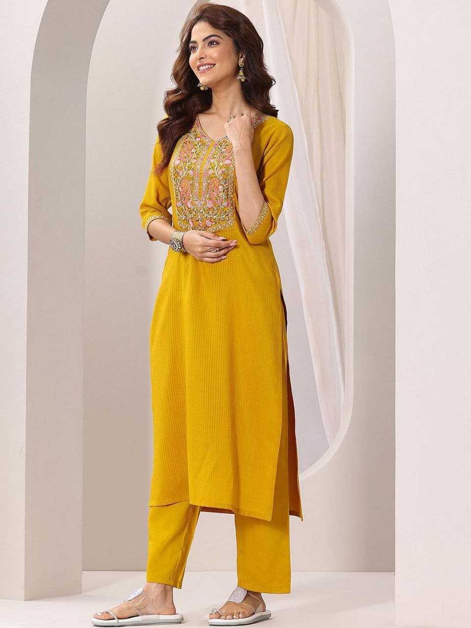 Ynf Reyon Cotton KESH529 MUMTAJ Suits & Dresses Wholesale Embroidery Suits Party wear suits Yellow Salwar Suit Manufacturer