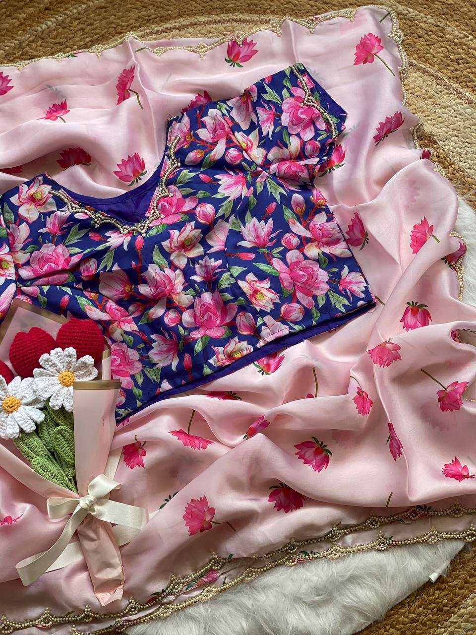 Ynf Satin RIN105 LISA Sarees Wholesale Hand Work Sarees Manufacturer