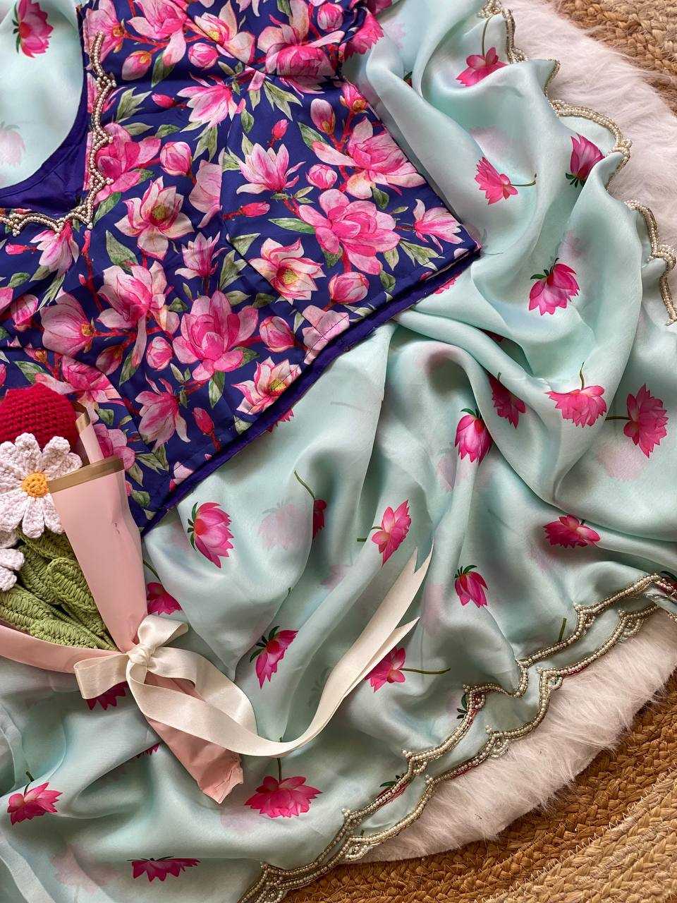 Ynf Satin RIN105 LISA Sarees Wholesale Hand Work Sarees Manufacturer