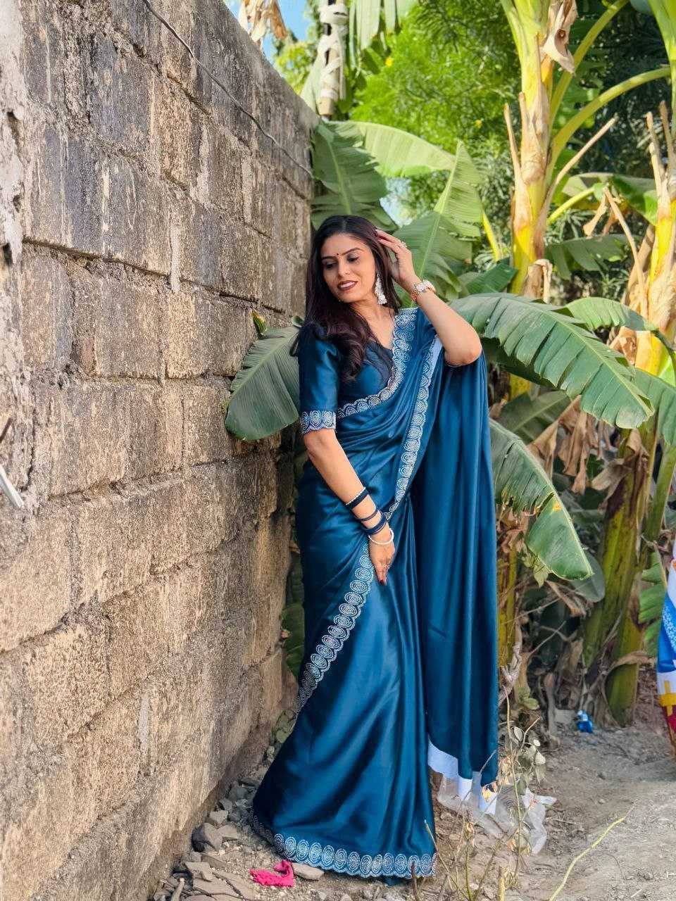 Ynf Satin RIN216 shrusti Sarees Wholesale Party Wear Sarees Fancy Sarees Lace Border Sarees Manufacturer