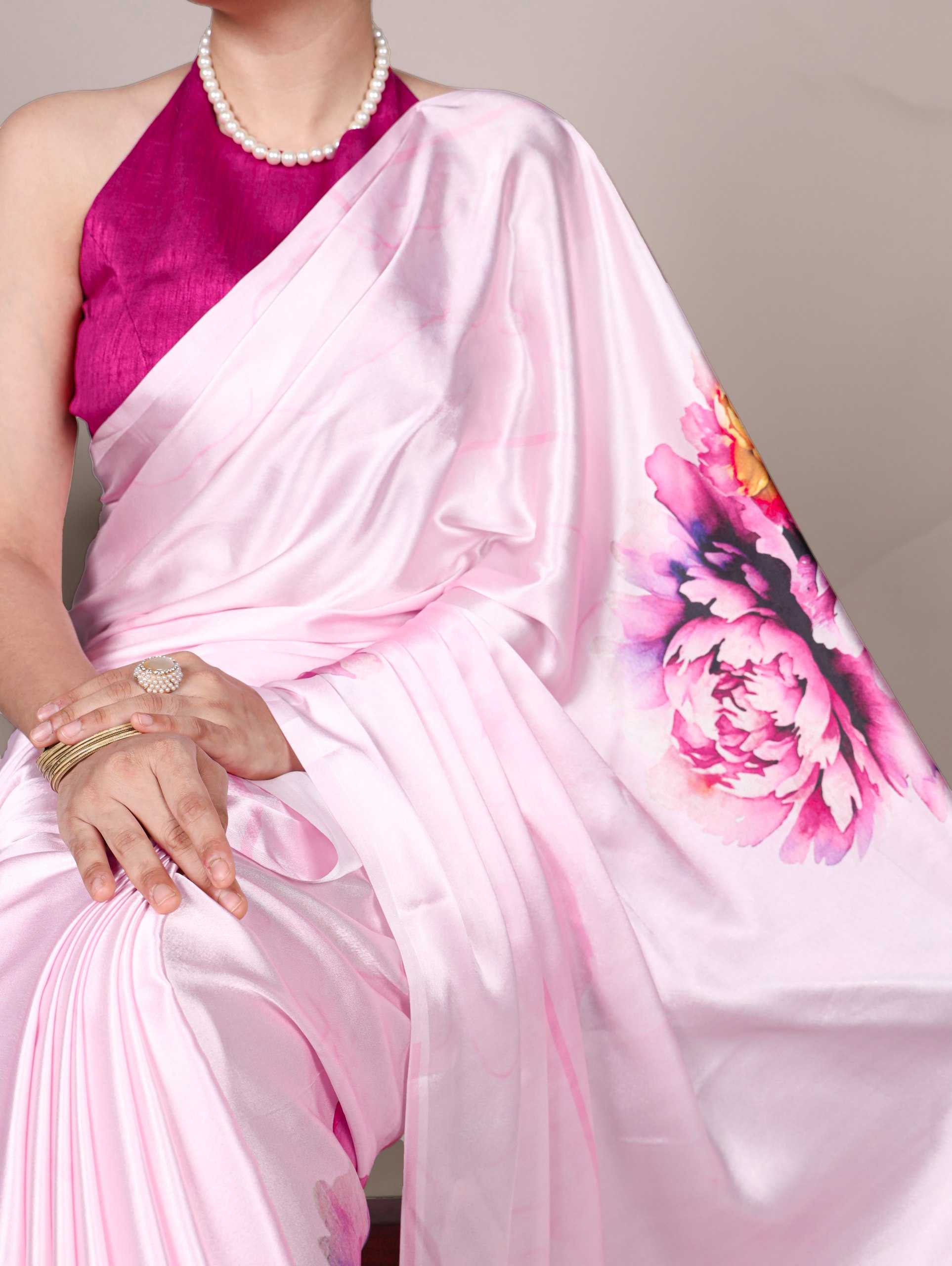 Ynf Satin Silk KESH134 7003 Sarees Wedding Collections Festive Collections Wholesale Printed Sarees Floral Sarees Satin Sarees Manufacturer